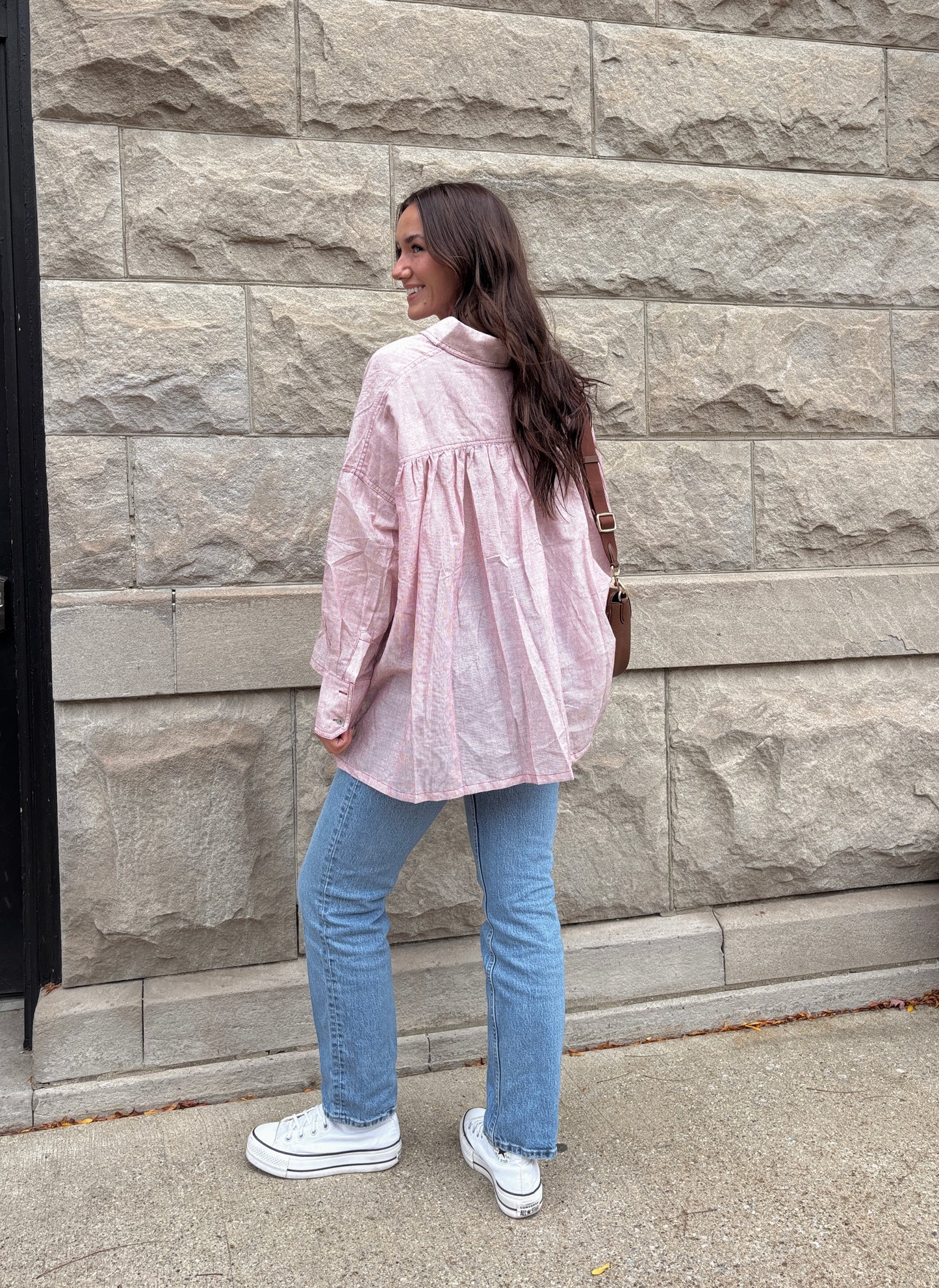 CHERRY STRIPE BUTTON UP