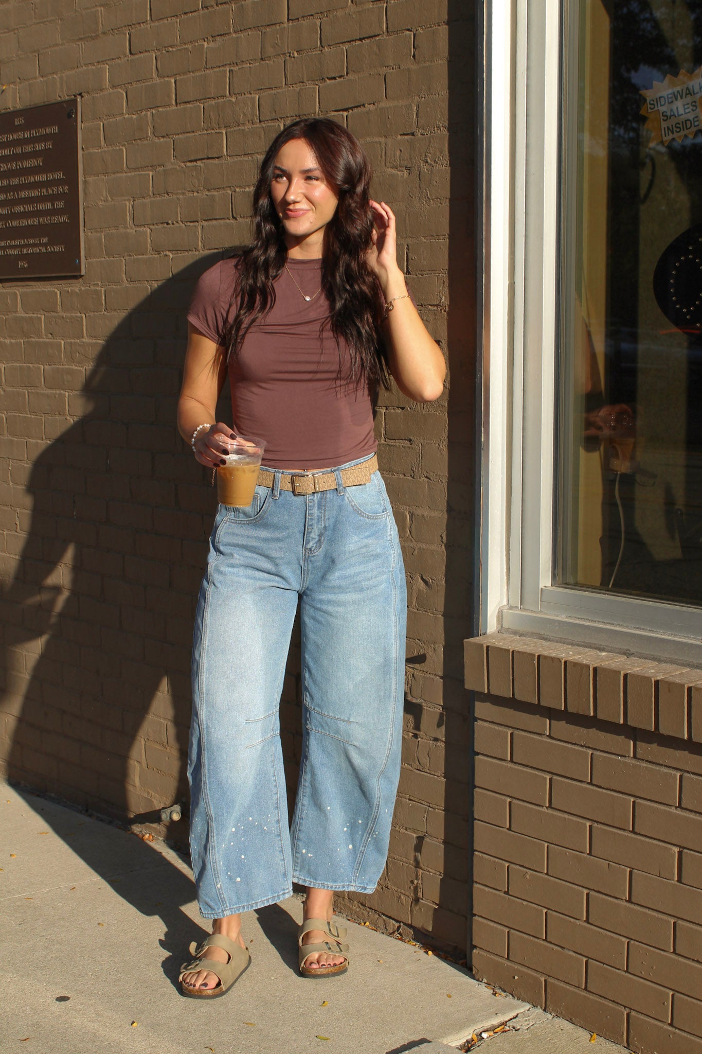 FRECKLED FADE DENIM BARREL JEANS