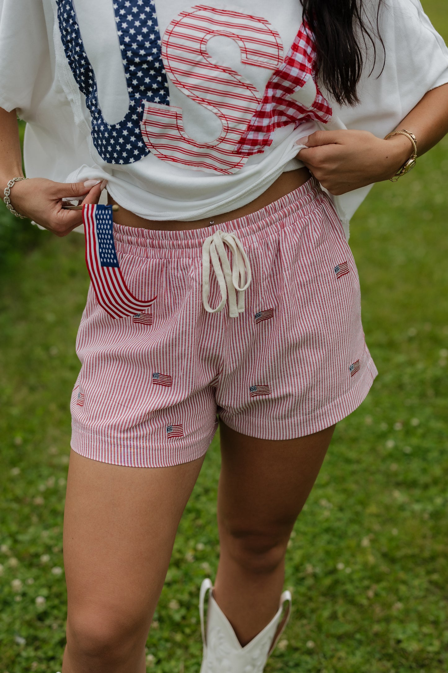 RED WHITE & CUTE SHORTS