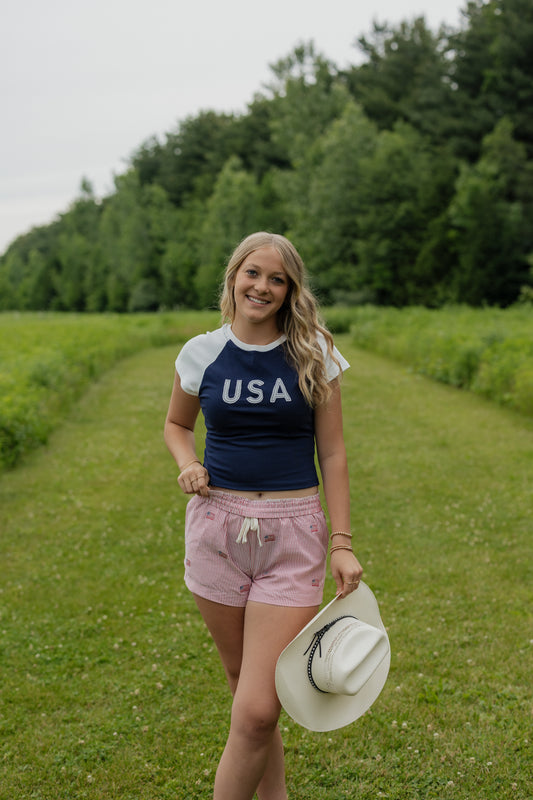 RED WHITE & CUTE SHORTS