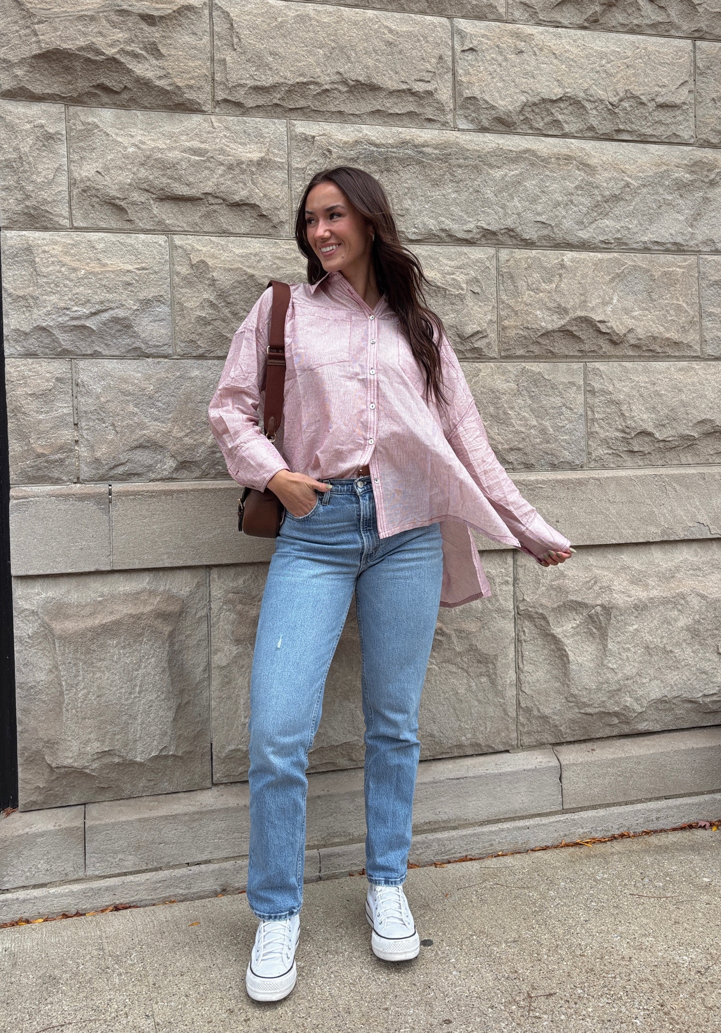 CHERRY STRIPE BUTTON UP